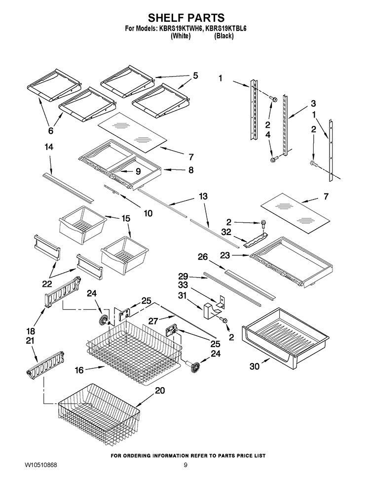 SHELF PARTS Diagram and Parts List for KBRS19KTBL6  KitchenAid Refrigerator