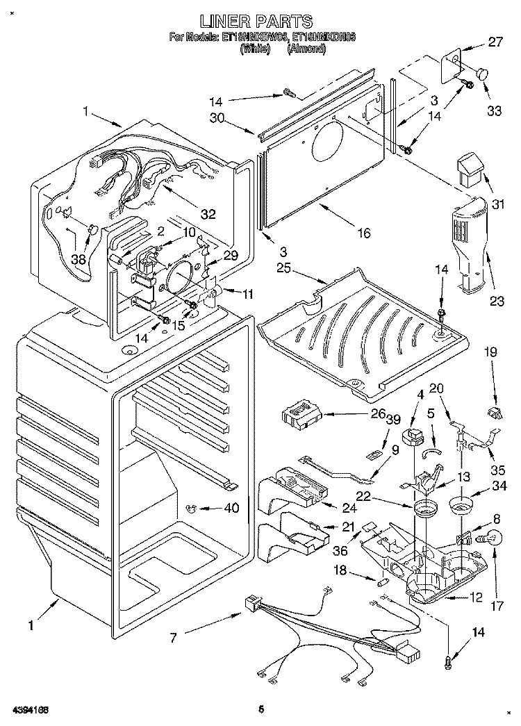 LINER Diagram and Parts List for ET18NMXDN06  Whirlpool Refrigerator