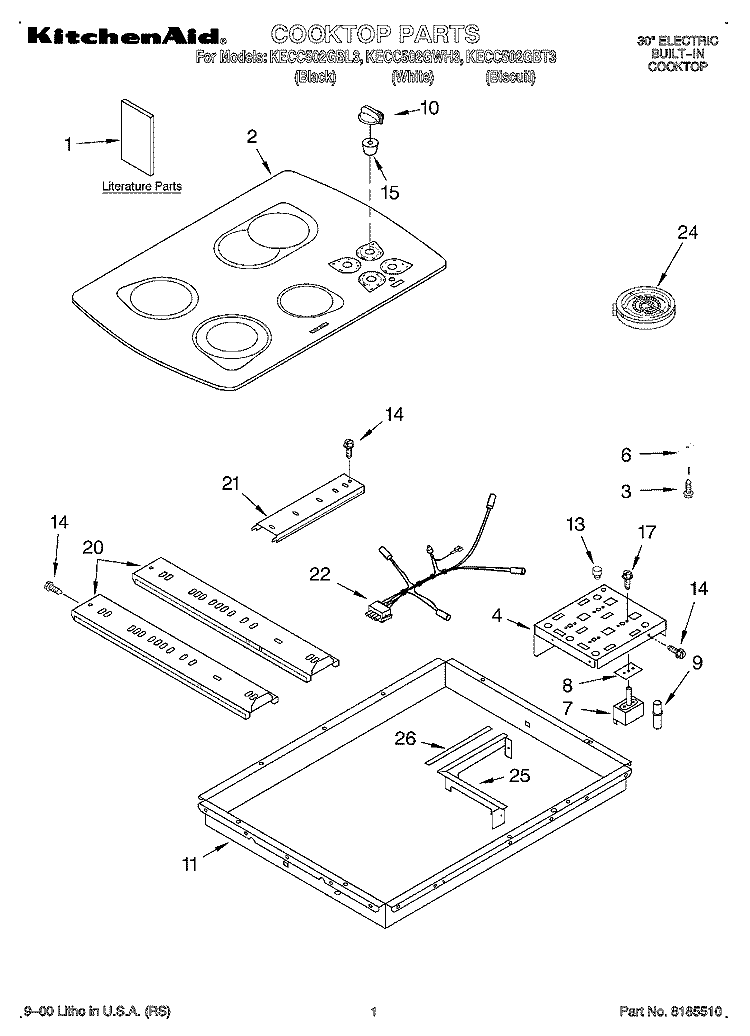 SECTION Diagram and Parts List for KECC502GWH3  KitchenAid Cooktop