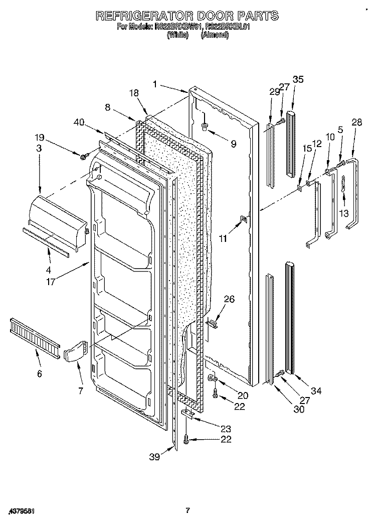 REFRIGERATOR DOOR Diagram and Parts List for RS22BRXBL01  Roper Refrigerator