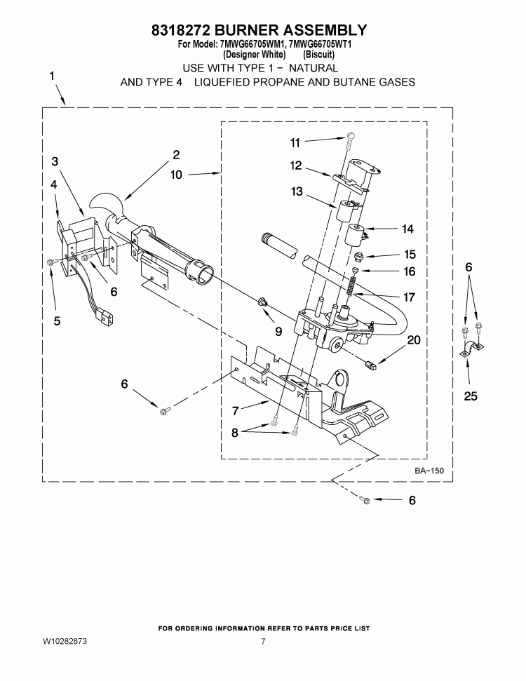 8318272 BURNER ASSEMBLY Diagram and Parts List for 7MWG66705WM1  Whirlpool Dryer
