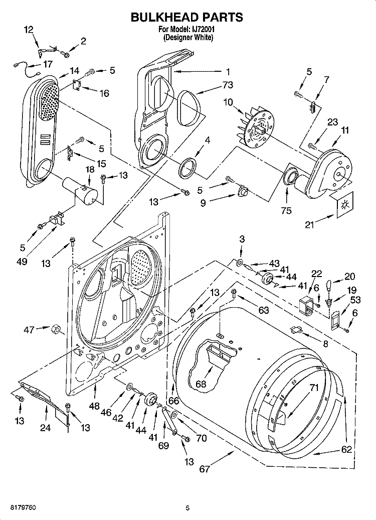 BULKHEAD PARTS Diagram and Parts List for IJ72001  Inglis Dryer