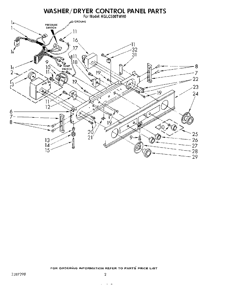 WASHER/DRYER CONTROL PANEL Diagram and Parts List for KGLC500THT0  KitchenAid Washer Dryer Combo