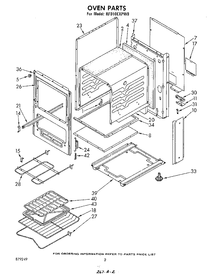 OVEN Diagram and Parts List for SF0105SPW0  Whirlpool Range