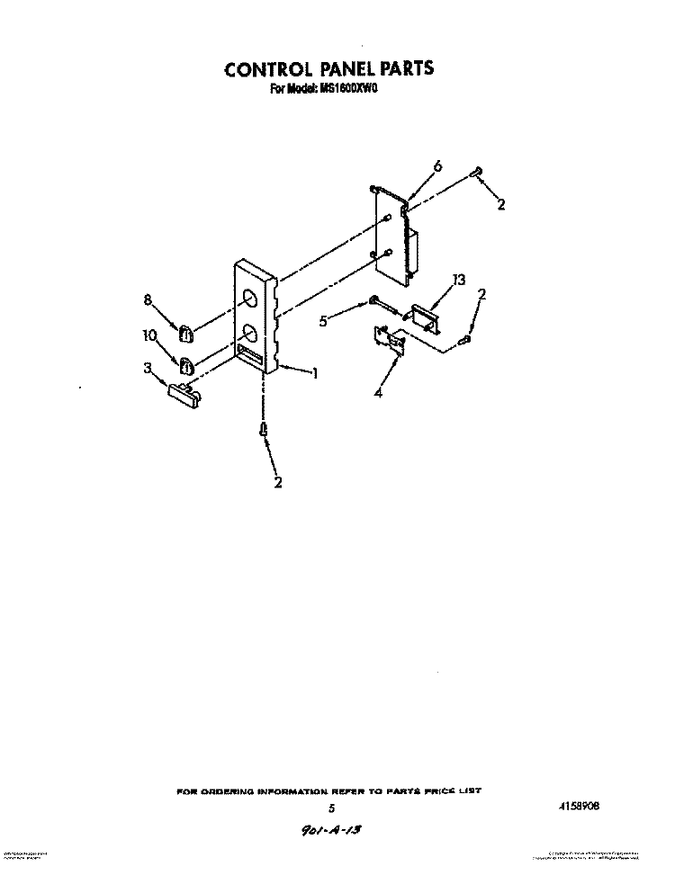 CONTROL PANEL Diagram and Parts List for MS1600XW0  Whirlpool Wall Oven