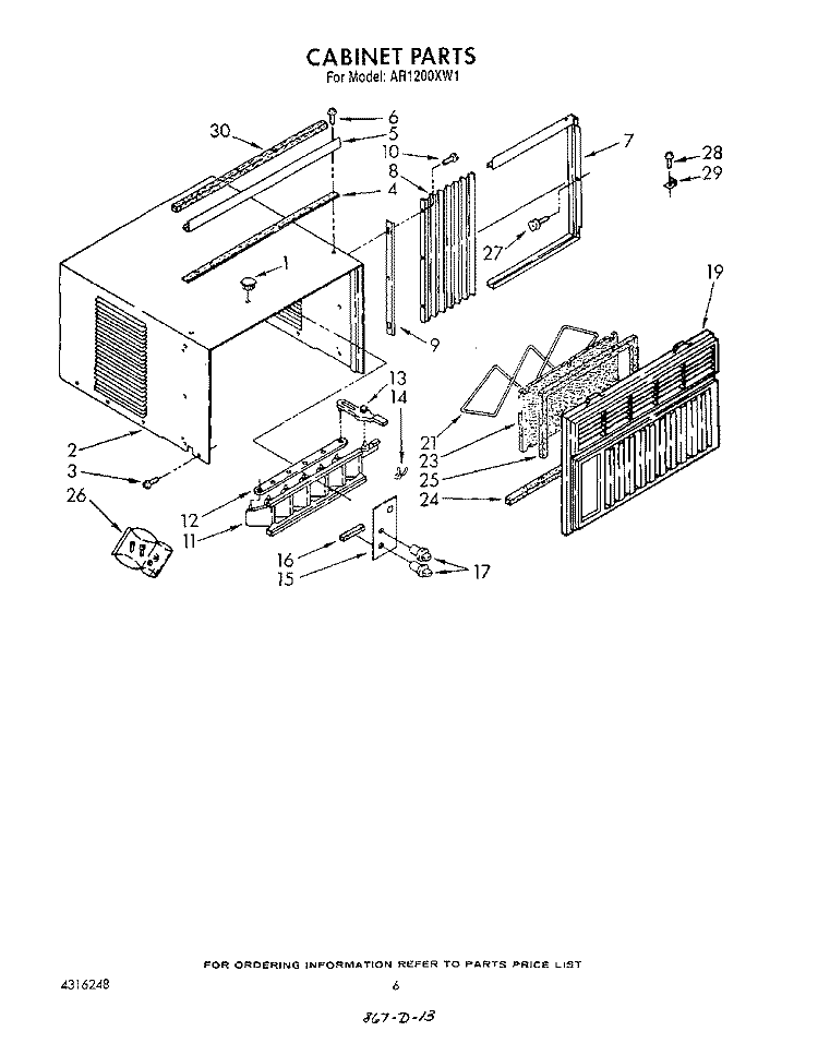 CABINET Diagram and Parts List for AR1200XW1  Whirlpool Air Conditioner