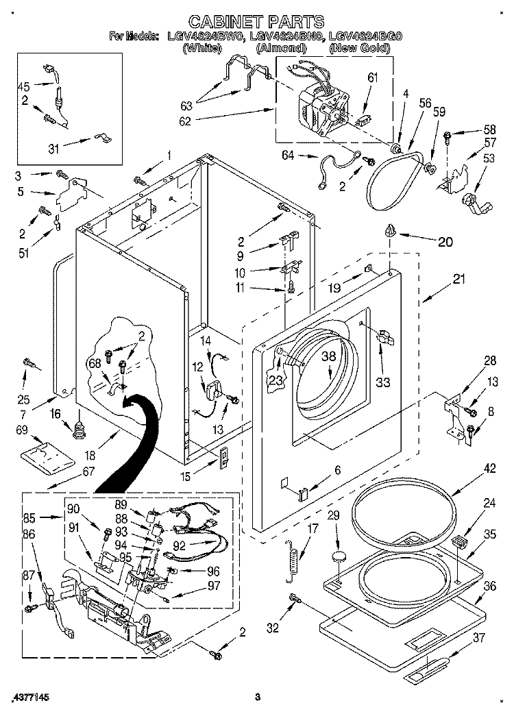 CABINET Diagram and Parts List for LGV4624BG0  Whirlpool Dryer