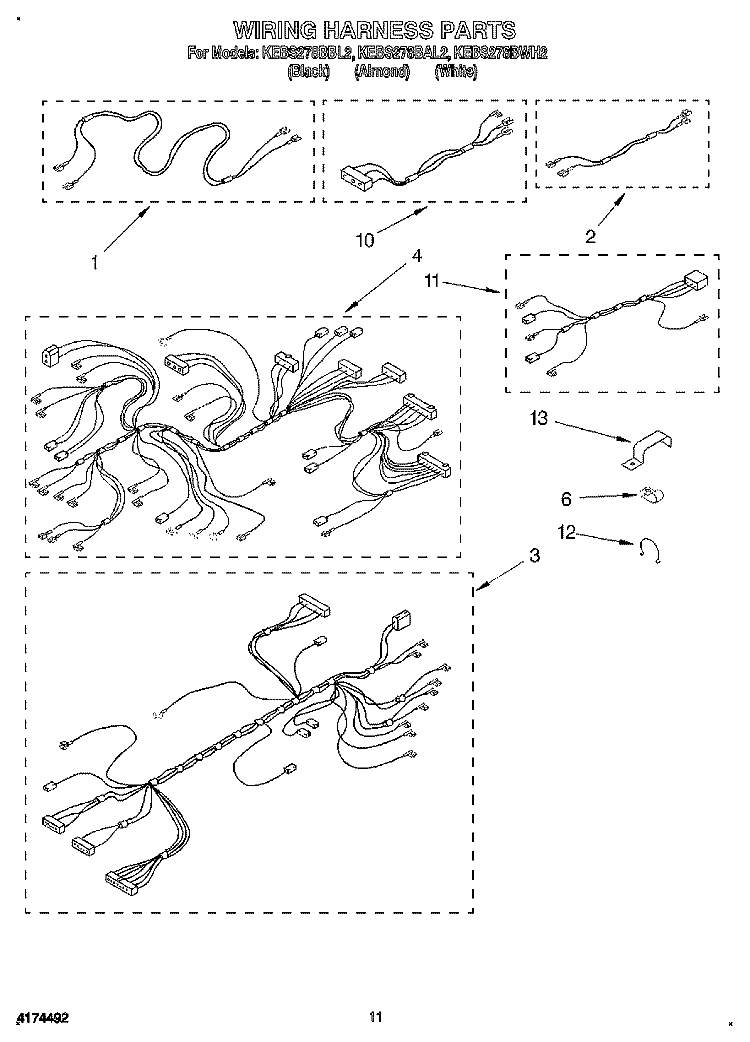 WIRING HARNESS Diagram and Parts List for KEBS278BBL2  KitchenAid Wall Oven