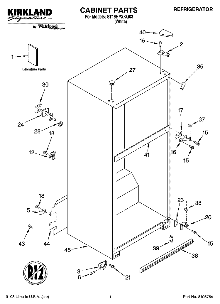 CABINET PARTS Diagram and Parts List for ST18HPXKQ03  Whirlpool Refrigerator