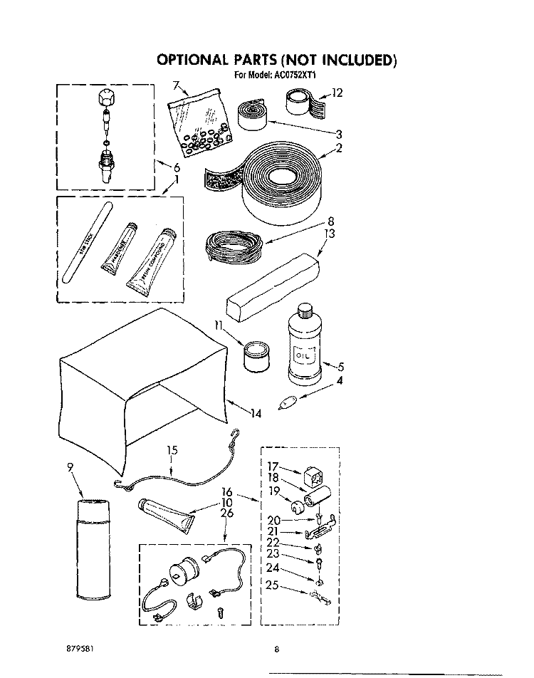 OPTIONAL Diagram and Parts List for AC0752XT1  Whirlpool Air Conditioner