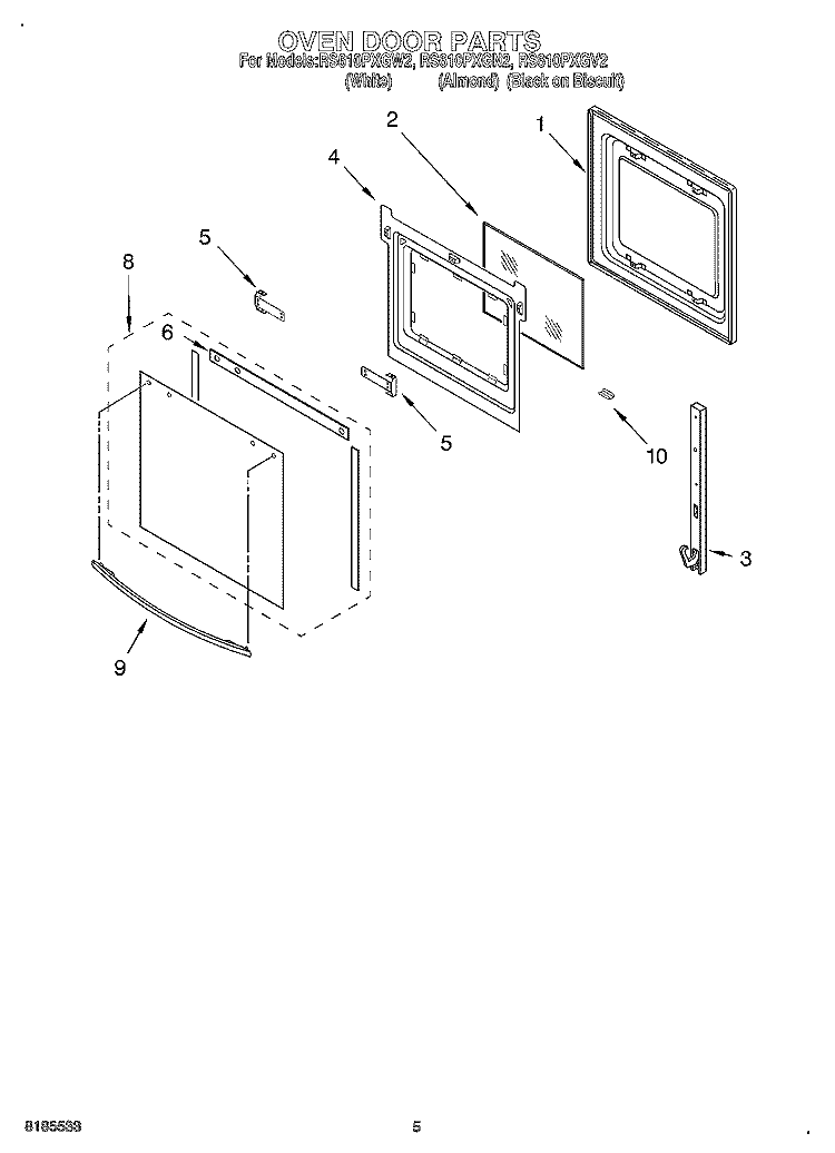 OVEN DOOR Diagram and Parts List for RS610PXGW2  Whirlpool Range