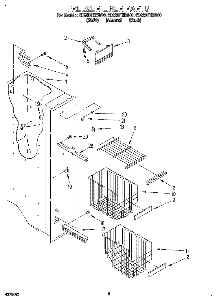 FREEZER LINER Diagram and Parts List for ED22DFXBB00  Whirlpool Refrigerator
