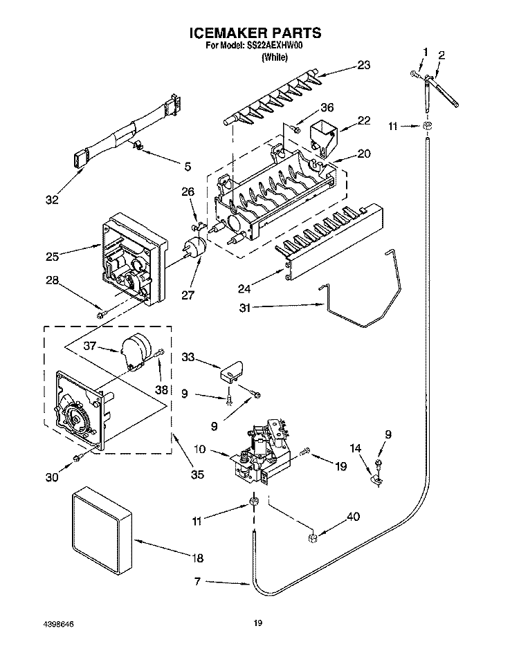 ICEMAKER, OPTIONAL Diagram and Parts List for SS22AEXHW00  Whirlpool Refrigerator