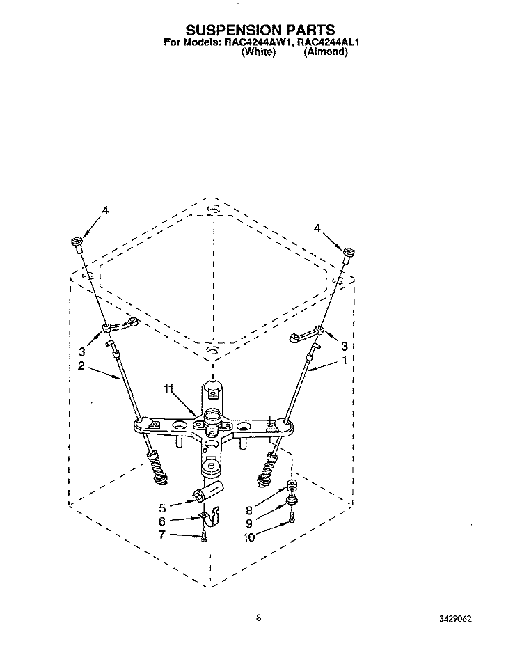 SUSPENSION Diagram and Parts List for RAC4244AW1  Whirlpool Washer