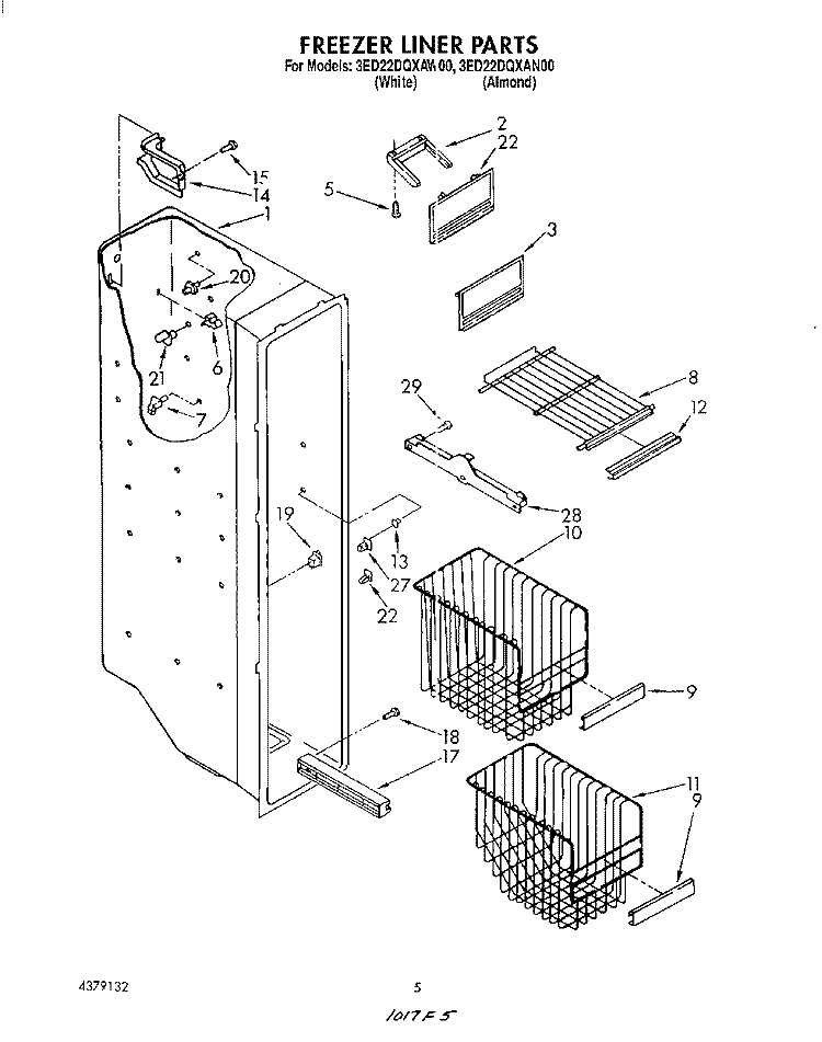 FREEZER LINER Diagram and Parts List for 3ED22DQXAW00  Whirlpool Refrigerator