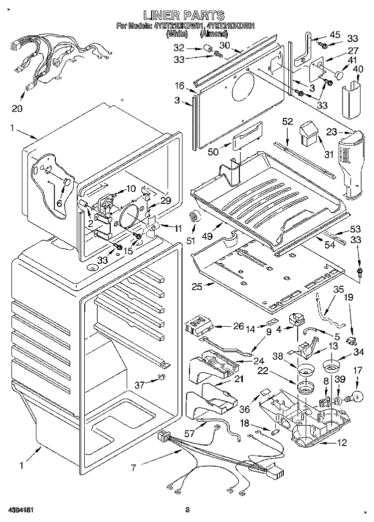 LINER Diagram and Parts List for 4YET21DKDN01  Whirlpool Refrigerator