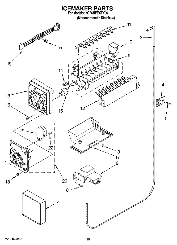 ICEMAKER PARTS, OPTIONAL PARTS (NOT INCLUDED) Diagram and Parts List for 7GF6NFEXTY00  Whirlpool Refrigerator