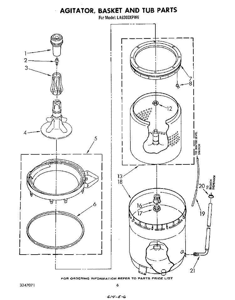 AGITATOR, BASKET, AND TUB Diagram and Parts List for LA6300XPW6  Whirlpool Washer