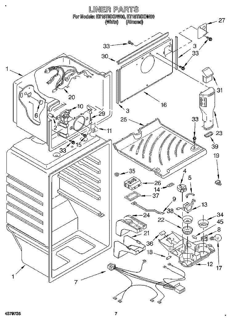 LINER Diagram and Parts List for ET18TMXDW00  Whirlpool Refrigerator