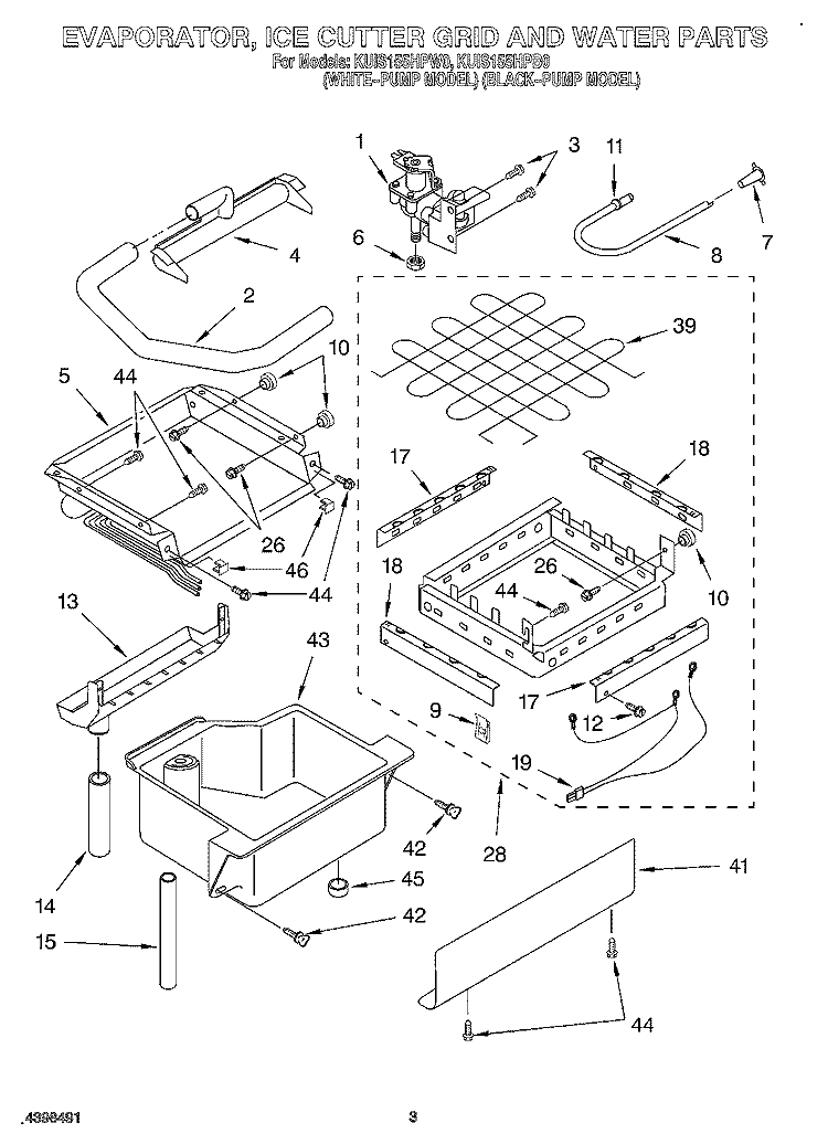 EVAPORATOR, ICE CUTTER GRID AND WATER Diagram and Parts List for KUIS155HPB0  KitchenAid Ice Maker