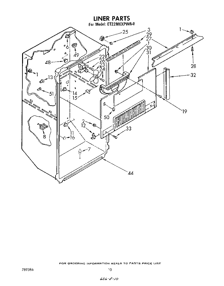 LINER Diagram and Parts List for ET22MKXPWR0  Whirlpool Refrigerator