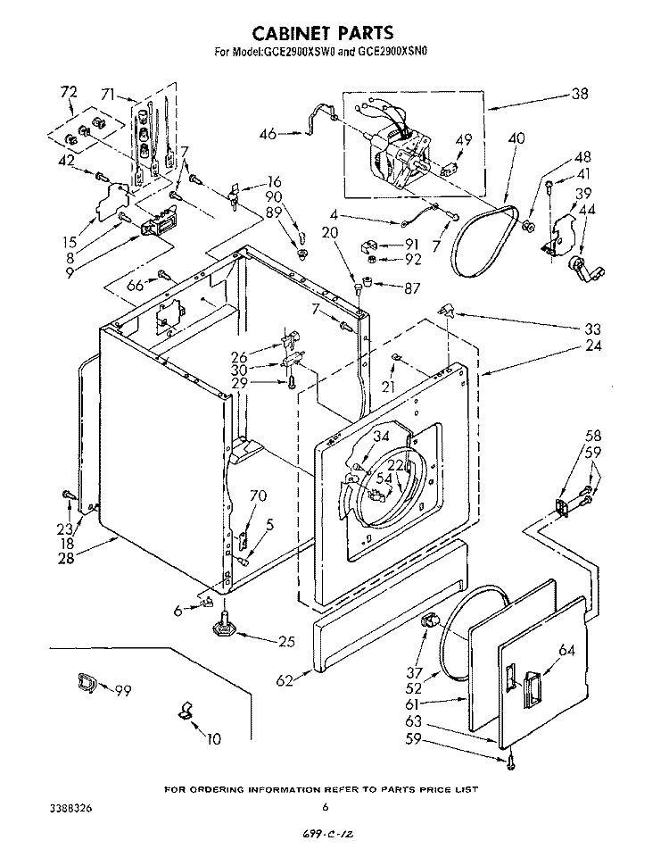 CABINET Diagram and Parts List for GCE2900XSW0  Whirlpool Dryer