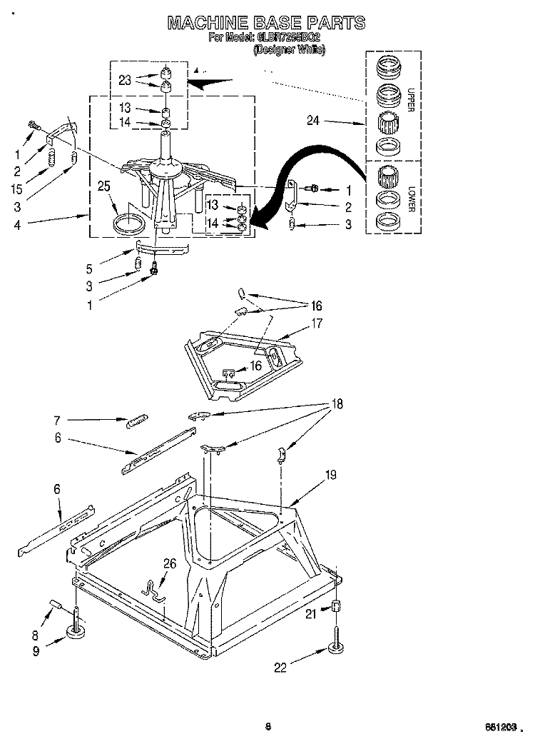 MACHINE BASE Diagram and Parts List for 6LBR7255BQ2  Whirlpool Washer