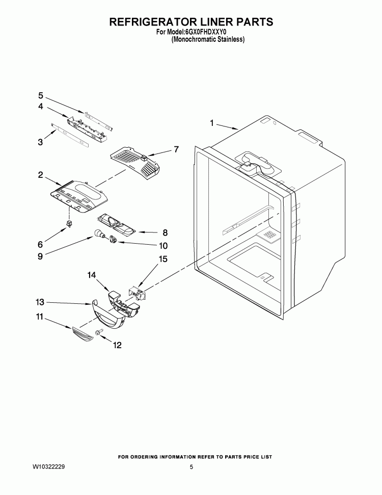 REFRIGERATOR LINER PARTS Diagram and Parts List for 6GX0FHDXXY0  Whirlpool Refrigerator