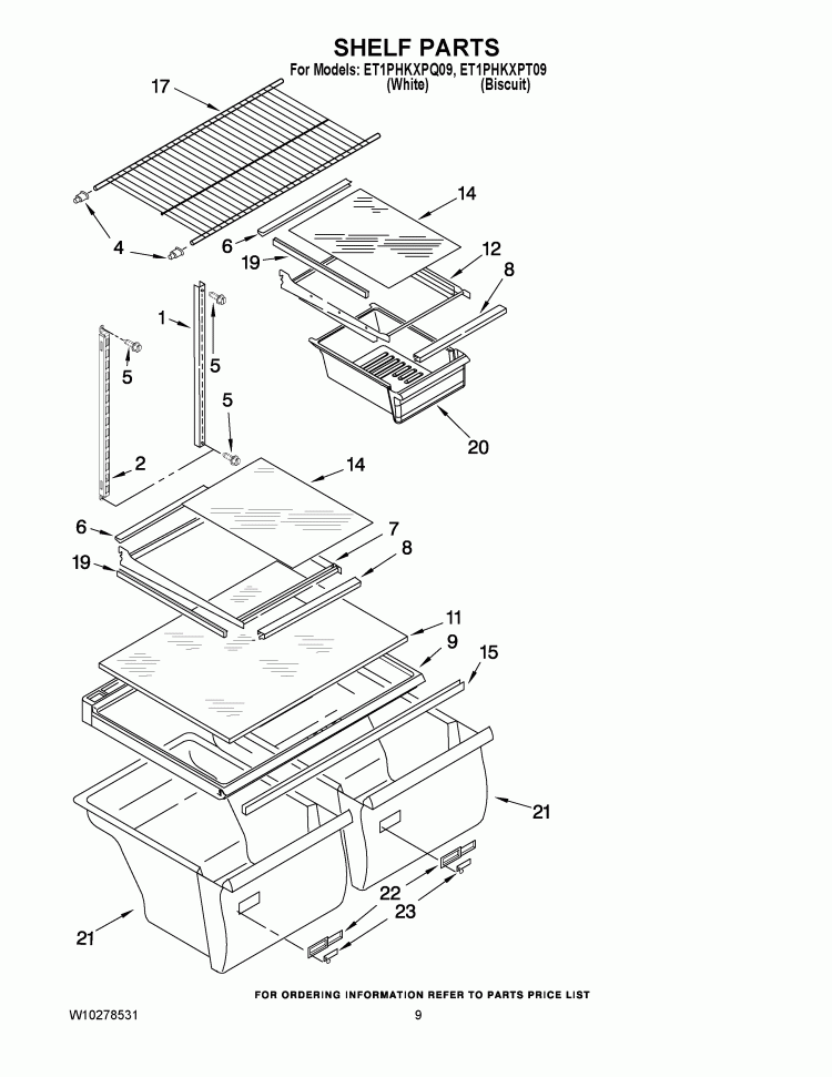 SHELF PARTS Diagram and Parts List for ET1PHKXPQ09  Whirlpool Refrigerator