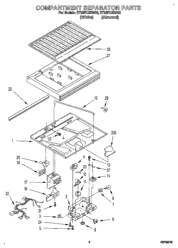COMPARTMENT SEPARATOR Diagram and Parts List for ET22PKXBW00  Whirlpool Refrigerator