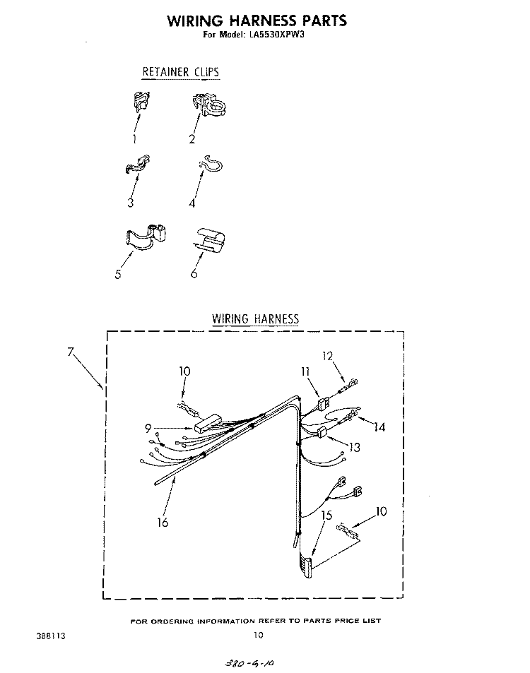 WIRING HARNESS Diagram and Parts List for LA5530XPW3  Whirlpool Washer