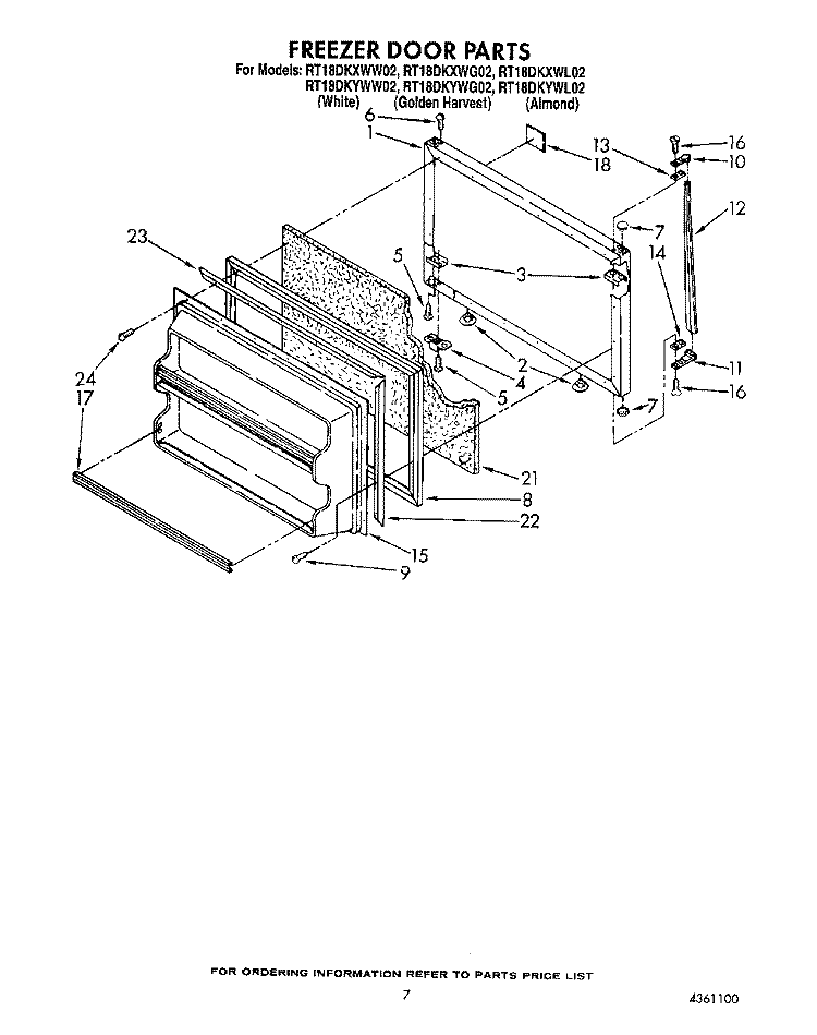 FREEZER DOOR Diagram and Parts List for RT18DKXWW02  Roper Refrigerator