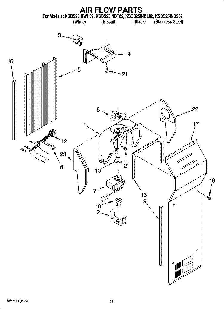 AIR FLOW PARTS Diagram and Parts List for KSBS25INBL02  KitchenAid Refrigerator