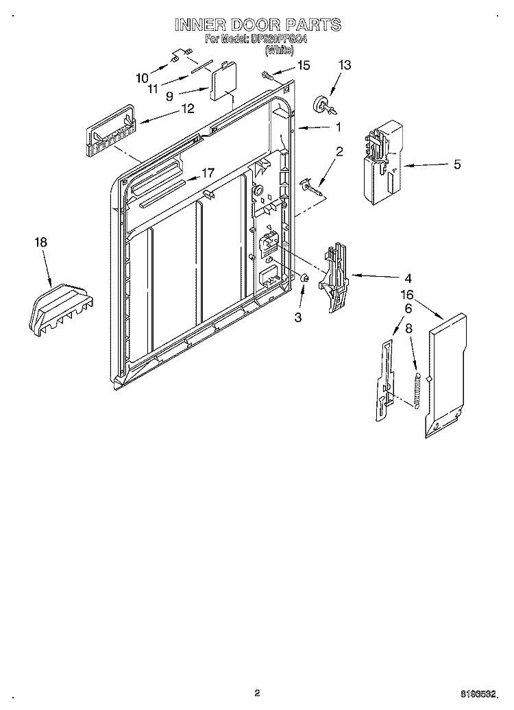 INNER DOOR Diagram and Parts List for DP920PFGQ4  Whirlpool Dishwasher