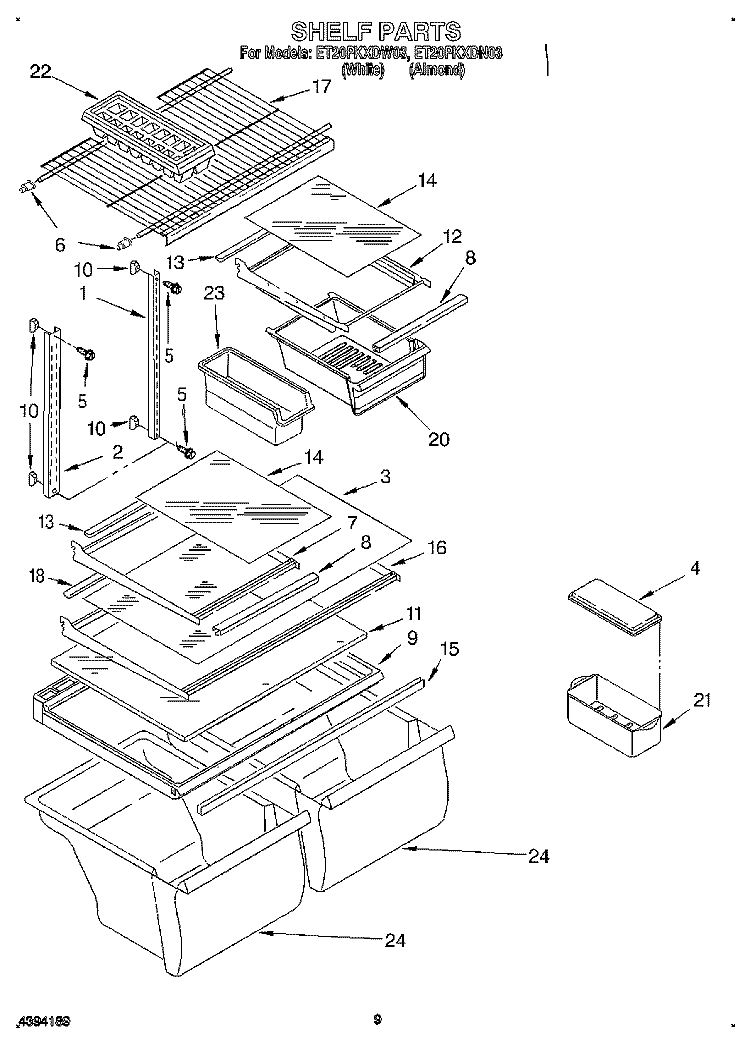 SHELF, LIT/OPTIONAL Diagram and Parts List for ET20PKXDW03  Whirlpool Refrigerator