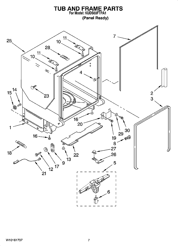TUB AND FRAME PARTS Diagram and Parts List for KUDS03FTPA1  KitchenAid Dishwasher