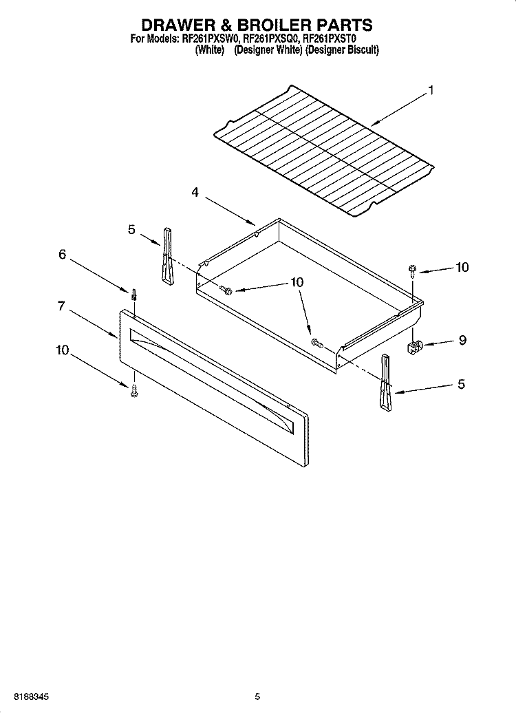 DRAWER & BROILER PARTS Diagram and Parts List for RF261PXST0  Whirlpool Range