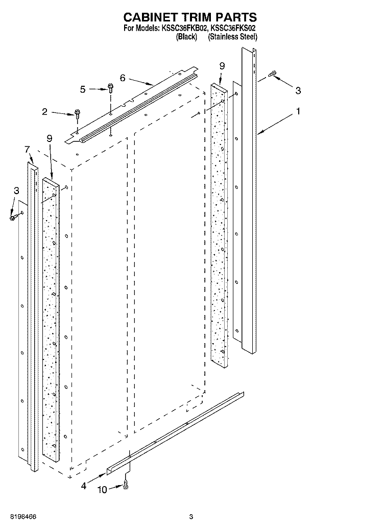 CABINET TRIM PARTS Diagram and Parts List for KSSC36FKS02  KitchenAid Refrigerator