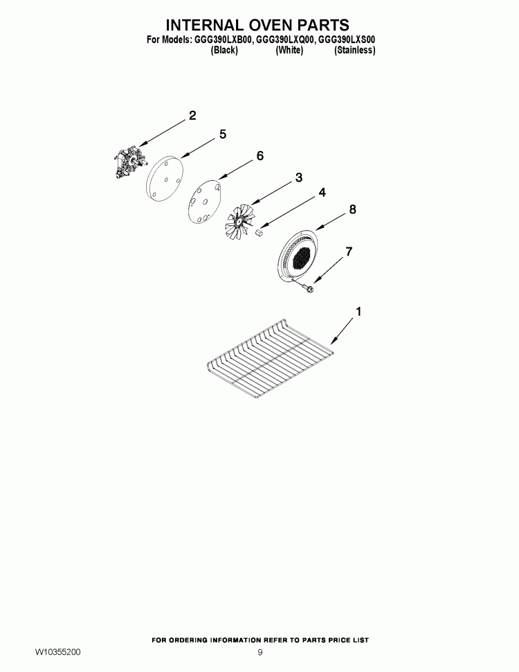 INTERNAL OVEN PARTS Diagram and Parts List for GGG390LXS00  Whirlpool Range