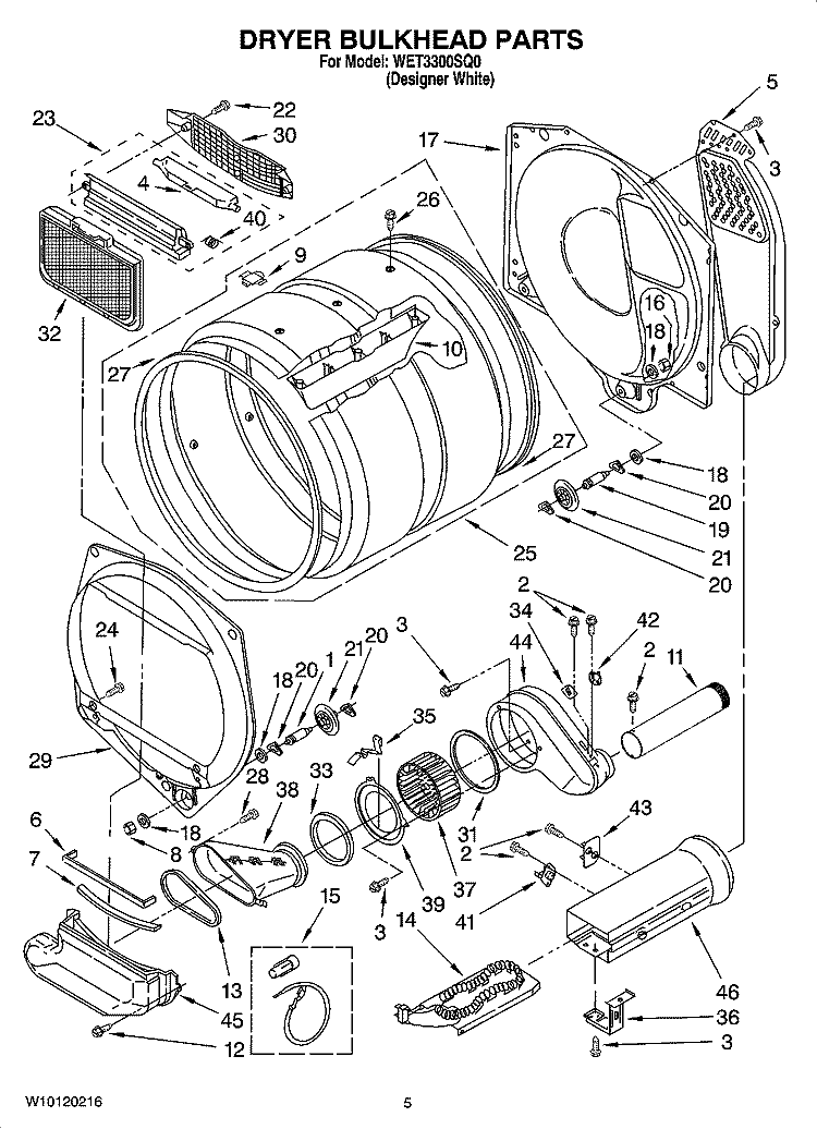 DRYER BULKHEAD PARTS Diagram and Parts List for WET3300SQ0  Whirlpool Washer Dryer Combo