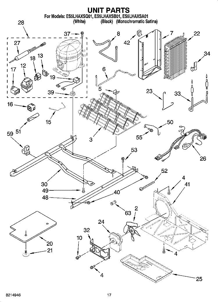 UNIT PARTS Diagram and Parts List for ES5LHAXSQ01  Whirlpool Refrigerator