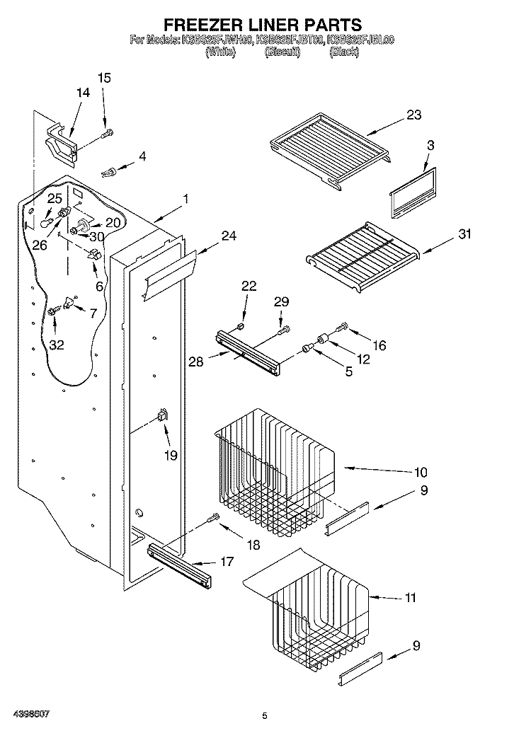 FREEZER LINER Diagram and Parts List for KSBS25FJBL00  KitchenAid Refrigerator