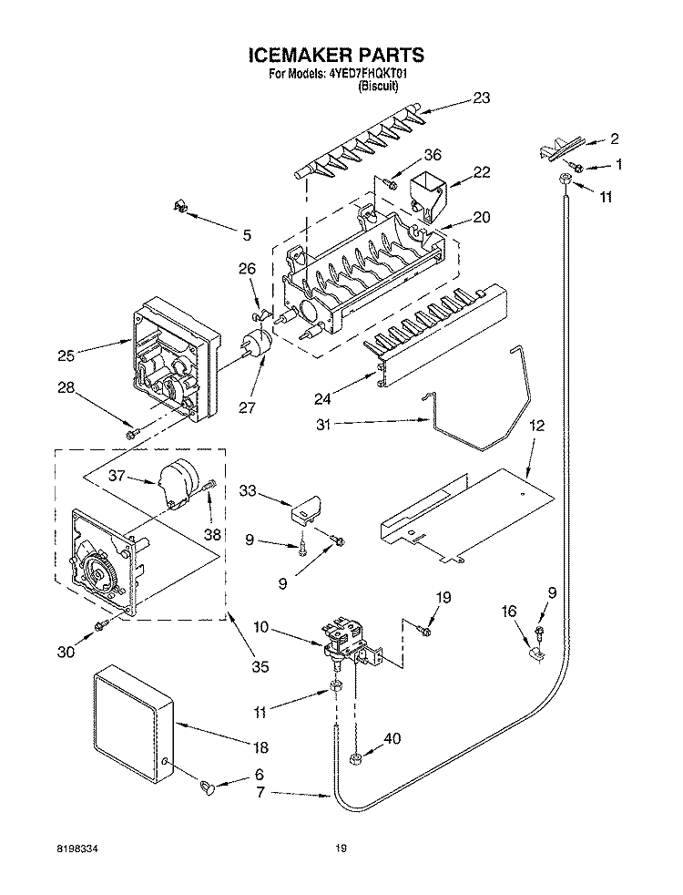 ICE MAKER, OPTIONAL Diagram and Parts List for 4YED7FHQKT01  Whirlpool Refrigerator