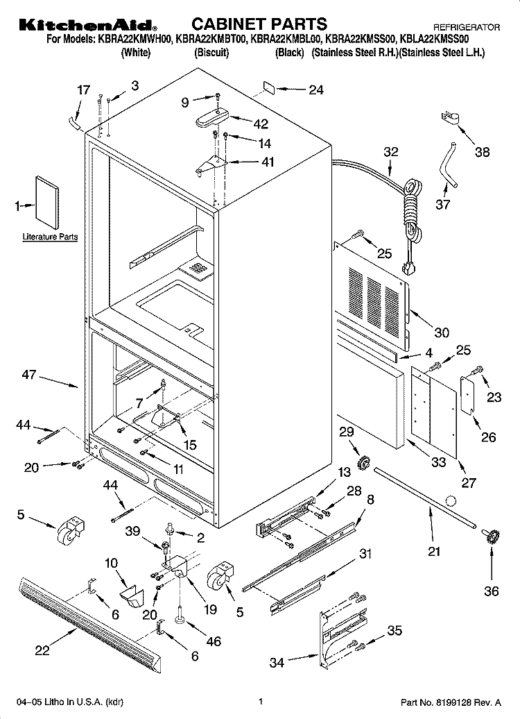 CABINET PARTS Diagram and Parts List for KBLA22KMSS00  KitchenAid Refrigerator