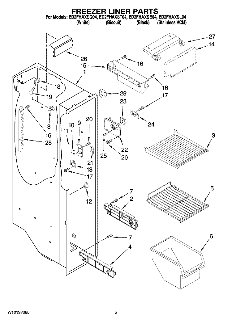FREEZER LINER PARTS Diagram and Parts List for ED2FHAXSQ04  Whirlpool Refrigerator