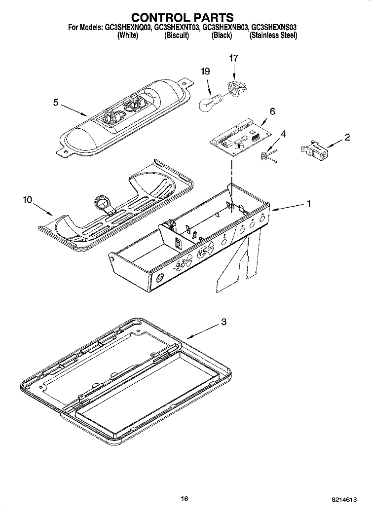 CONTROL PARTS Diagram and Parts List for GC3SHEXNT03  Whirlpool Refrigerator