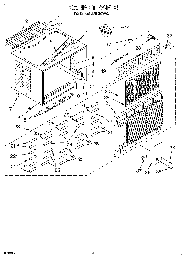 CABINET Diagram and Parts List for AR1800XA2  Whirlpool Air Conditioner
