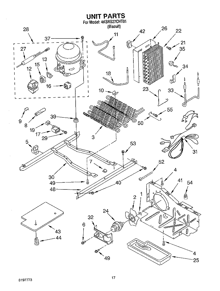 UNIT Diagram and Parts List for 4KSRS27CHT01  KitchenAid Refrigerator