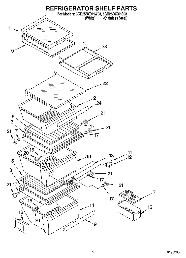 REFRIGERATOR SHELF Diagram and Parts List for 6GD25DCXHS03  Whirlpool Refrigerator