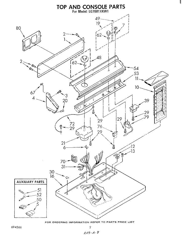 TOP AND CONSOLE , LITERATURE AND OPTIONAL Diagram and Parts List for LG7801XKW1  Whirlpool Dryer